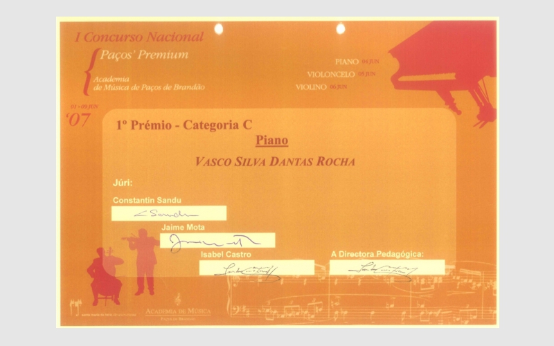 1st National Piano Competition Paços’ Premium, PORTUGAL