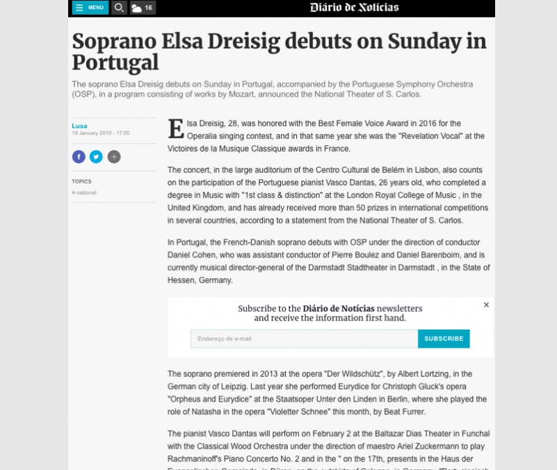 Soprano Elsa Dreisig debuts on Sunday in Portugal