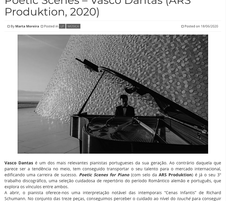 Album Poetic Scenes, Vasco Dantas – review by Marta Moreira @ Revista Intro