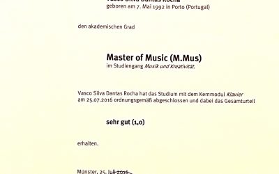 “Master in Music and Creativity” Certificate from Münster University Musikhochschule